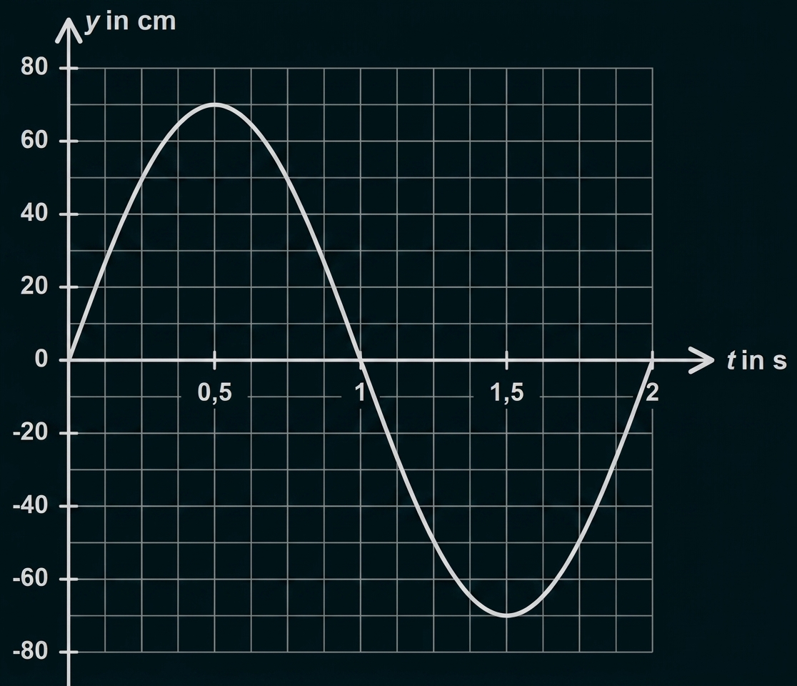 Diagramm einer wellenförmigen Kurve mit y in cm über t in s